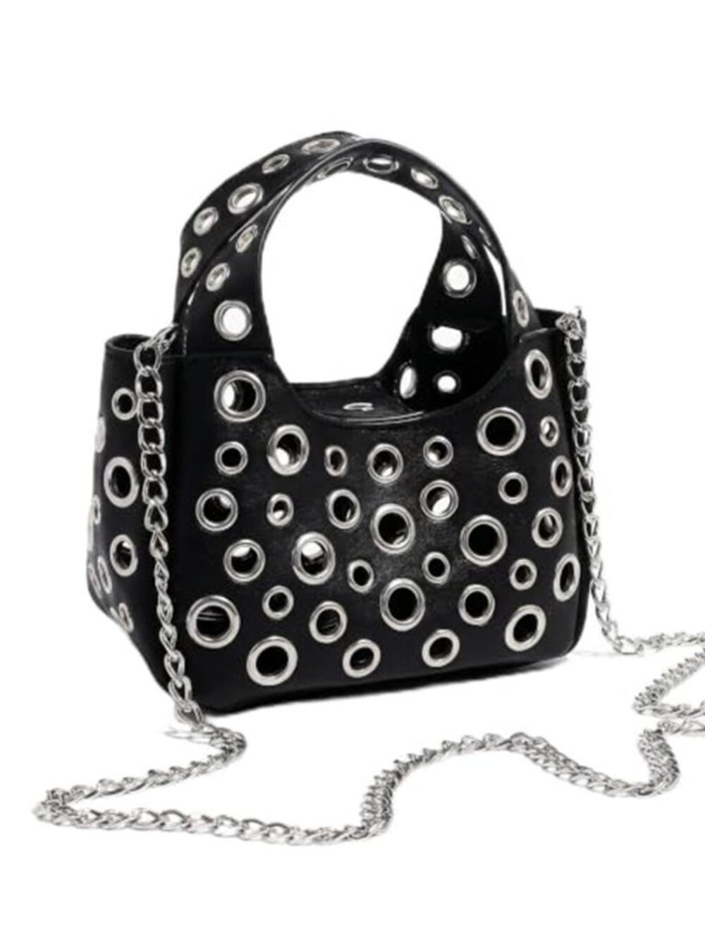 Black Y2K Punk Cutout Crossbody Bag Hollow Metal Ring Shoulder Purse
